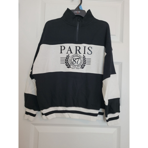 Limited Too Other - Girls Limited Too Sweatshirt Size S 7/8 Black & White Pullover 1/4 ZIP Paris NWT